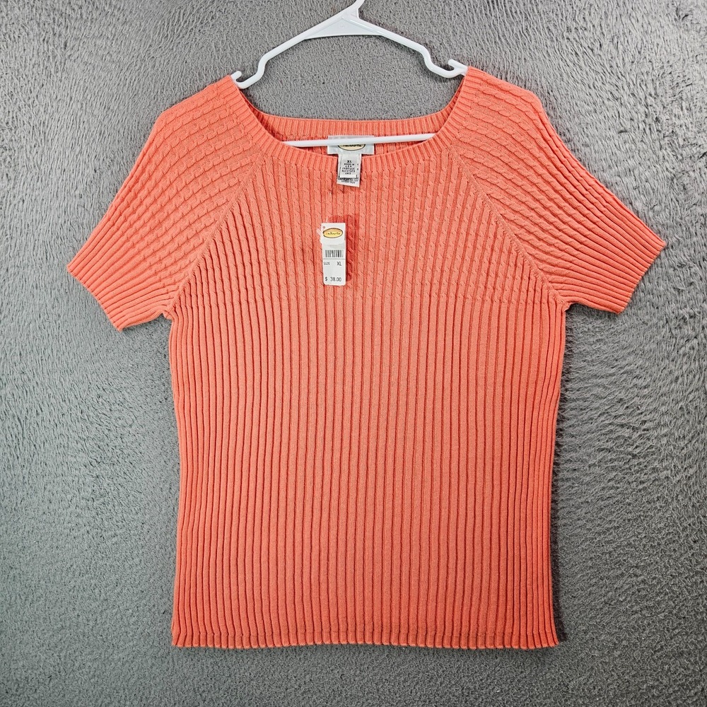 $38‎ NEW Vintage Talbots Knit Top Women XL Stretch Peach Short Sleeve USA Made